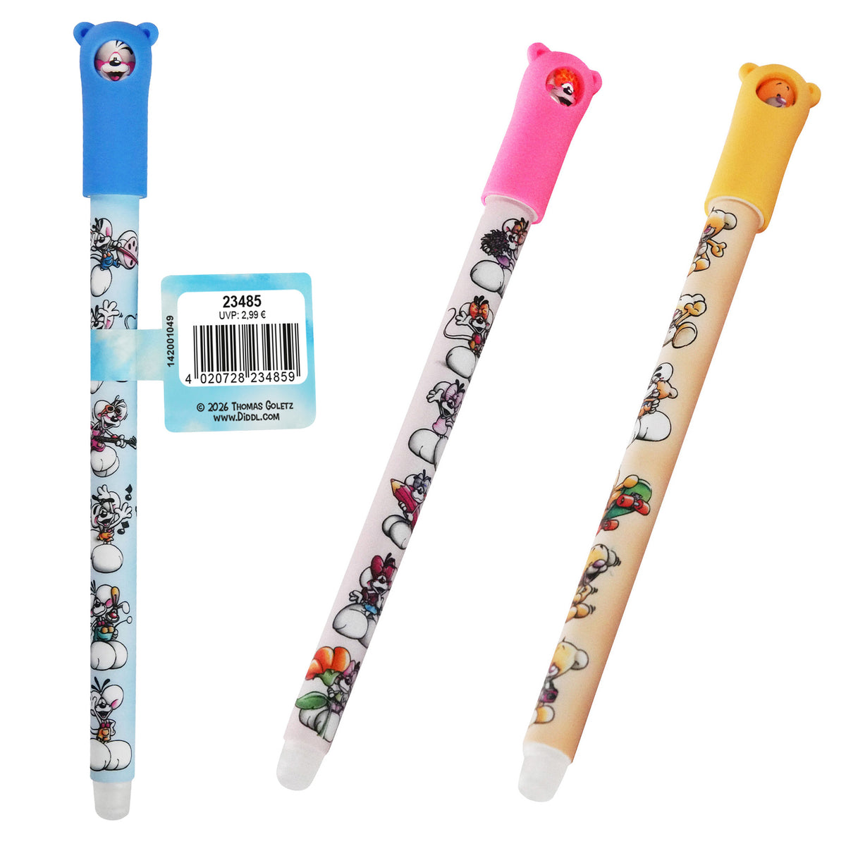 Diddl radierbarer Gelstift · mit Diddl-Motiven & Stiftaufstecker