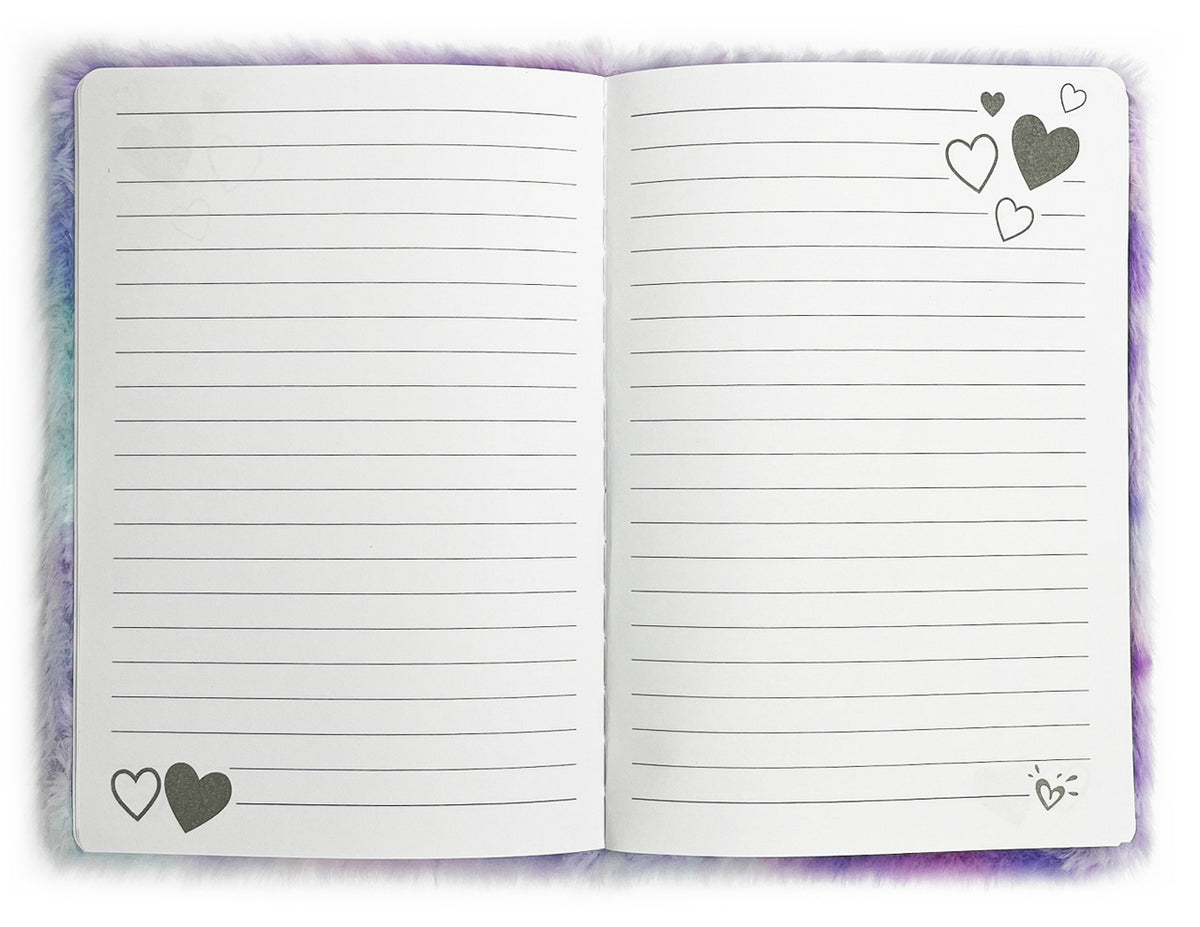 Flauschiges-Notizbuch-A5-Einhorn-glitzer-31375-Fellimitat-lineatur-liniert-lafueliki