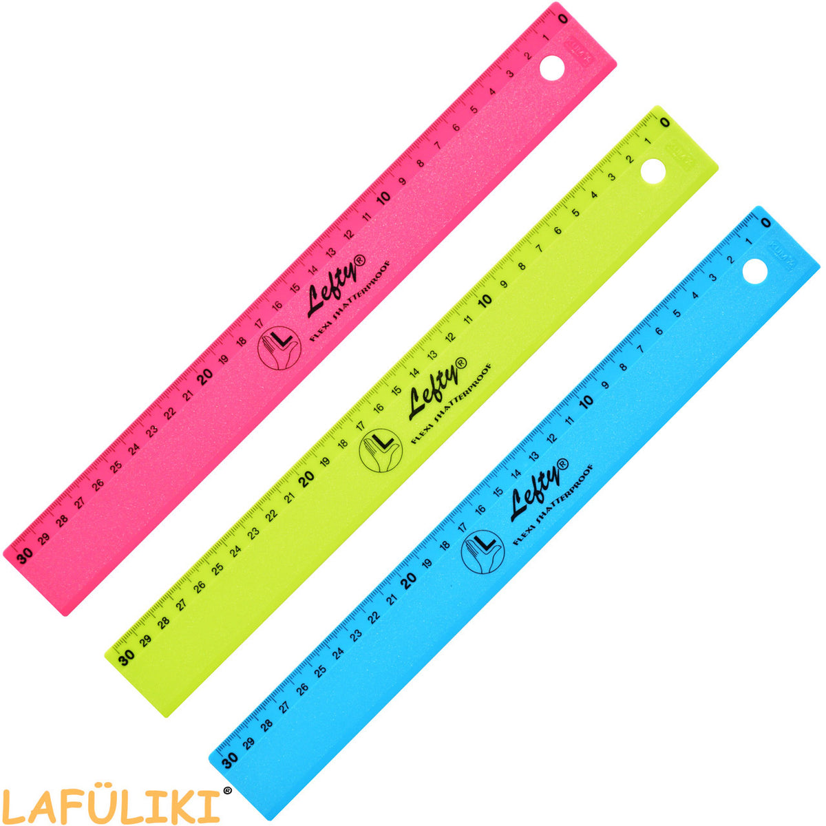 Kum-Lineal-fuer-Linkshander-30-cm-Pop-hellblau-pink-hellgruen-Linkshander-Shop-lafueliki