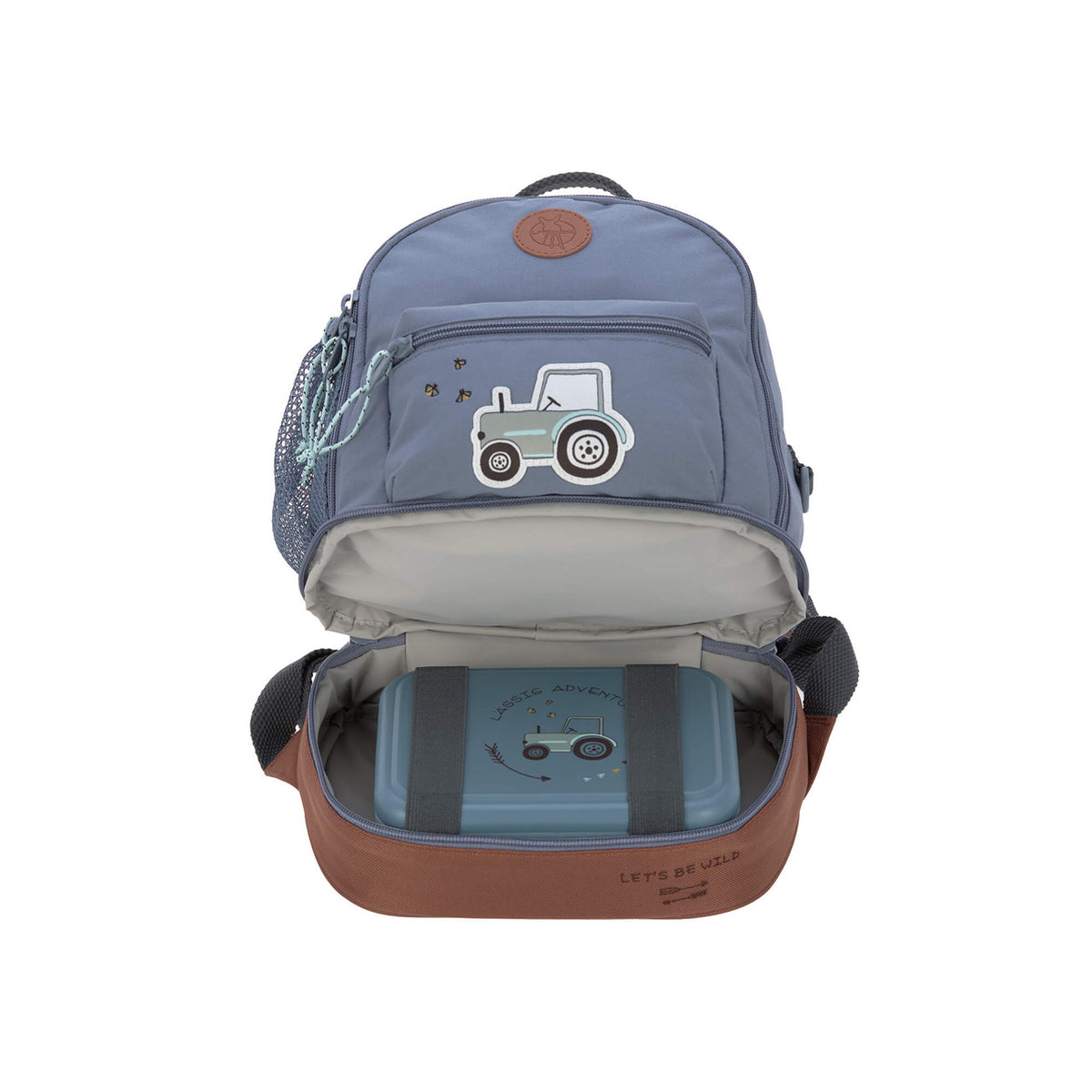Laessig-Kindergartenrucksack-Adventure-Traktor-blau-offen-mit-bortdose-1203001496-lafueliki
