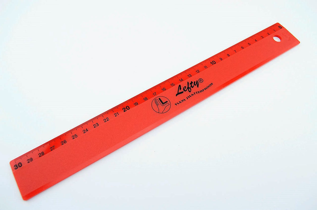 Linkshaender-Lineal-Kunststoff-Flexi-rot