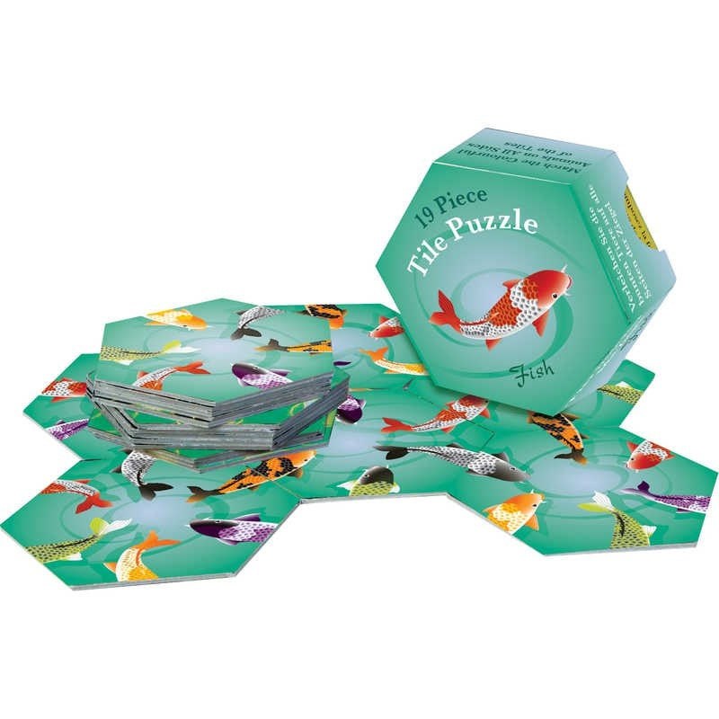 Logik-Hexagon-sechseck-Legepuzzle-19-Teile-Fisch-Koi-ovp-lafueliki