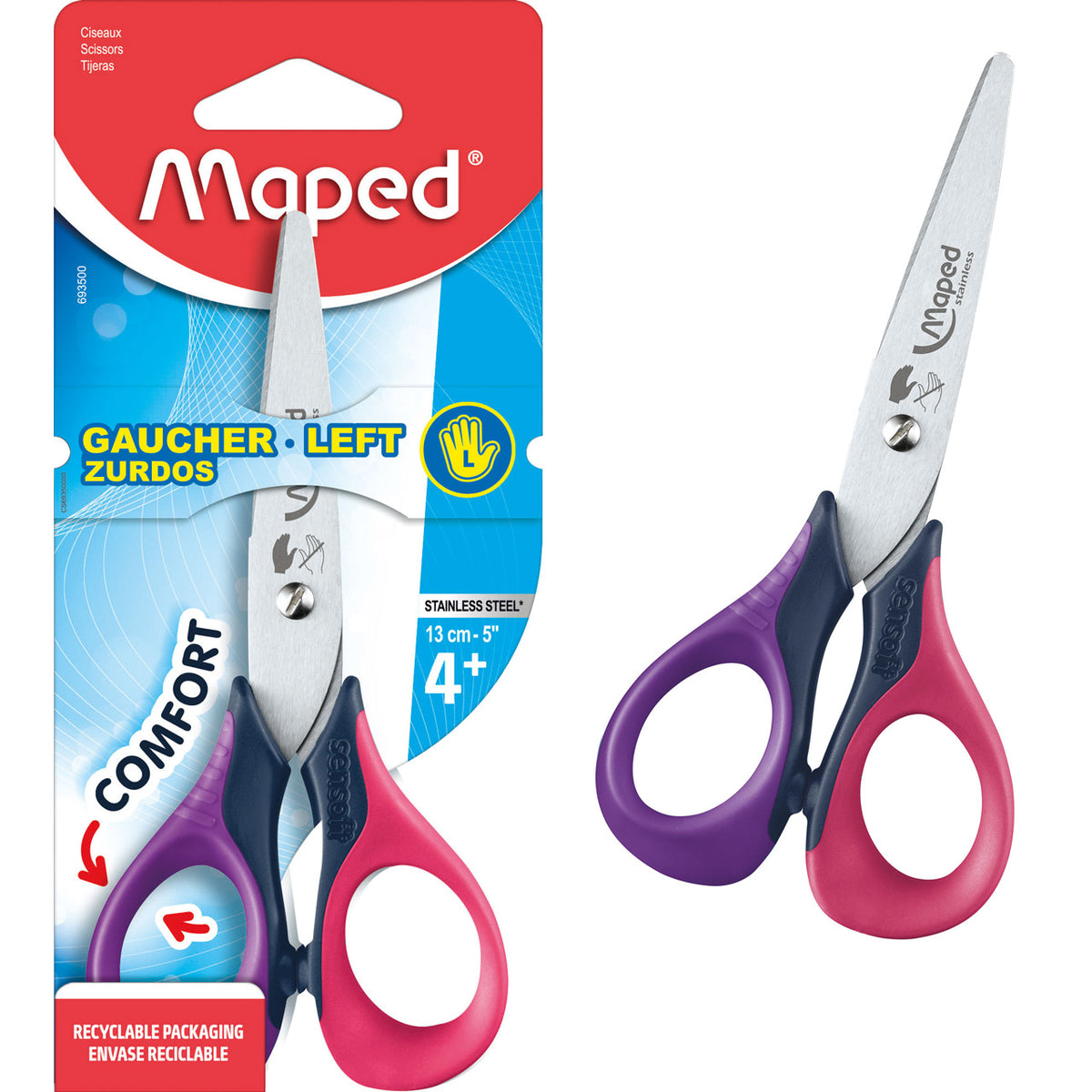 Maped-Kinder-Schere-13-cm-Sensoft-fuer-Linkshaender-Flexgrif-abgerundet-lila-pink-693500-online-kaufen-lafueliki