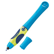 Das Bild zeigt den Pelikan Griffix Tintenroller für Rechtshänder in der Farbe Neon Fresh Blue - blau-grün.