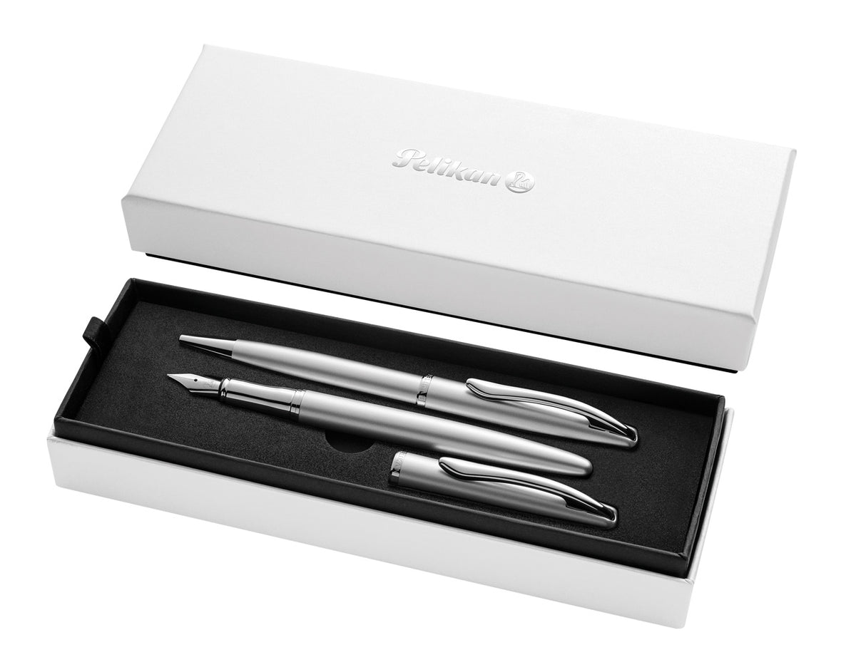 Pelikan-Jazz-Noble-Elegance-Silber-Set-Fuellhalter-und-Kugelschreiber-im-Etui-offen-online-kaufen-lafueliki