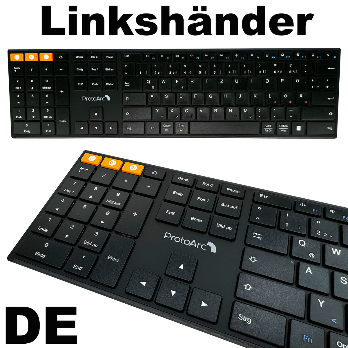 ProtoArc-Linkshaender-Tastatur-XK21-DE-kabellose-Bluetooth-USB-schwarz-QWERTZ-Deutsch-online-kaufen-lafueliki-2