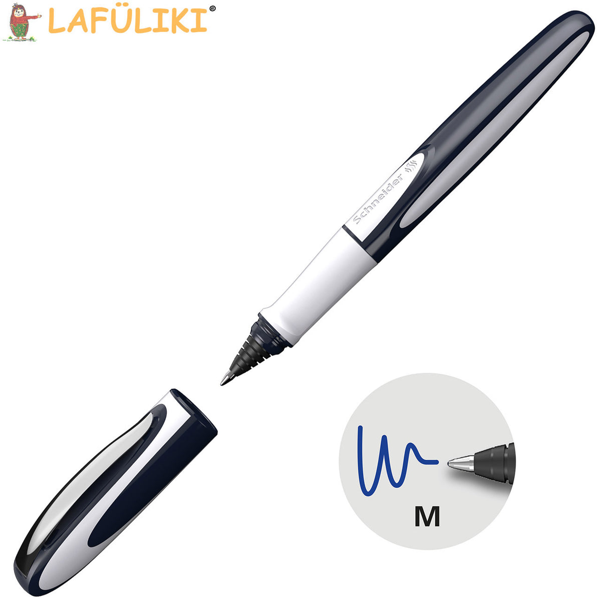 Schneider-Patronenroller-Ray-Tintenroller-tiefblau-hellgrau-187803-lafueliki