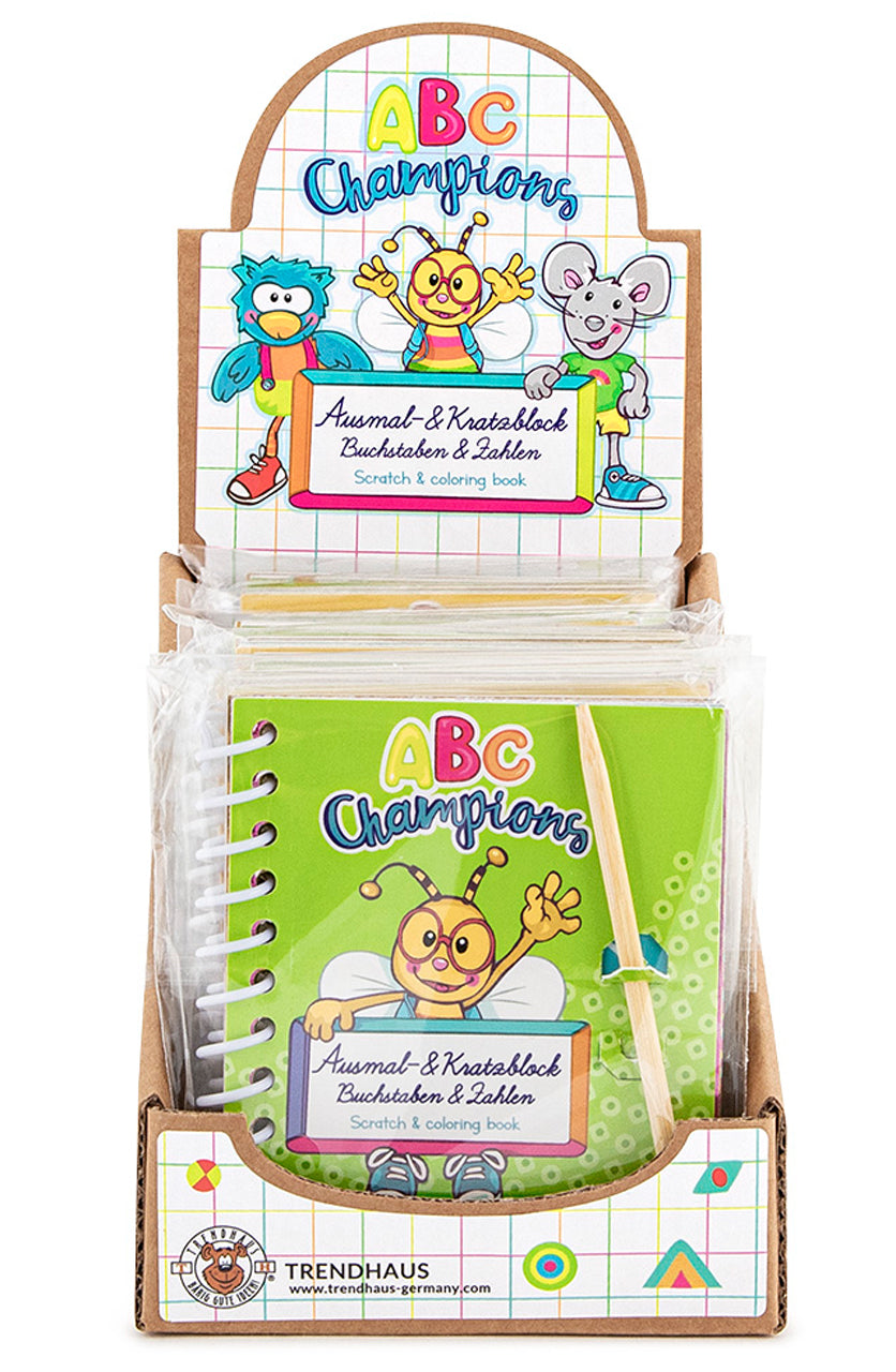 Trendhaus-Kratzbild-Block-12-Kratzkarten-Kratzstif-ABC-Champions-Serie-Einschulung-956156-ovp-1-lafueliki