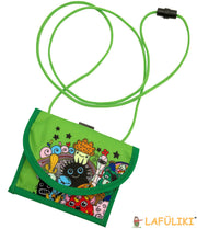 Brustbeutel von Wedo Motiv Monster kleiner Beutel in grün für Schule und Fahrkarten