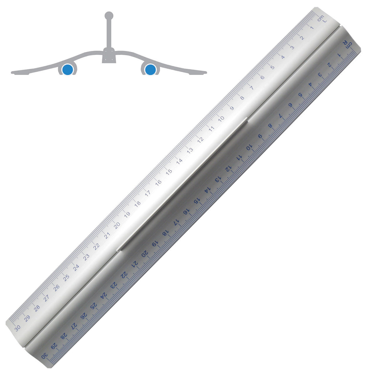 Wedo-Aluminium-Lineal-30-cm-Linkshaender-Rechtshaender-mit-Griffleiste-ruschfest-Rutschsicherung-Alu-lafueliki
